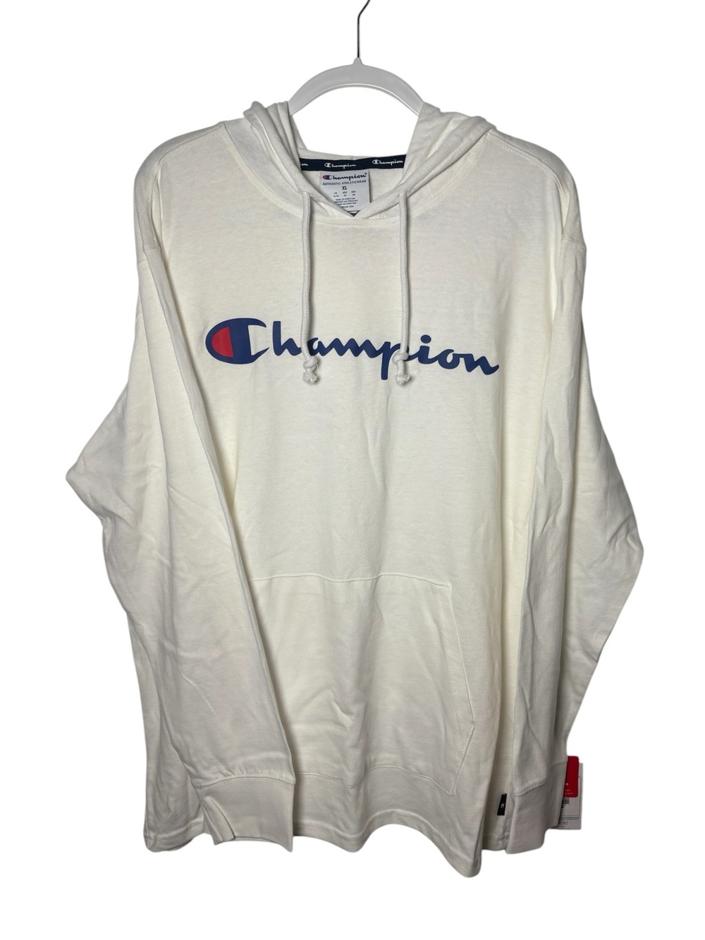Champion Hoodie XL White Navy Logo Pullover Sweatshirt NWT Standard Fit